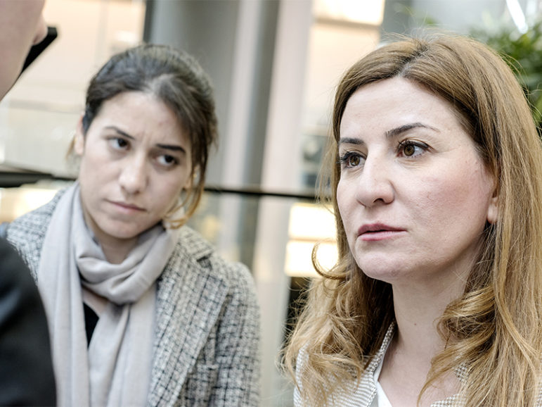 Representatives of the Yazidis made a plea for support during a meeting with European Parliament President Martin Schulz on April 29, 2015. Vian Dakhil, right, the only Yazidi Kurd member of Iraq's Parliament, told him: 