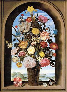 Bouquet in an Arched Window, Ambrosius Bosschaert, circa 1618-1620. 