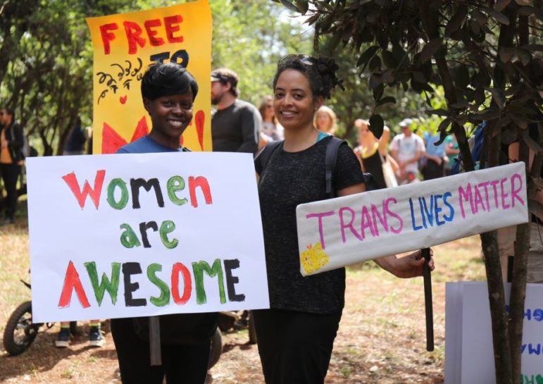 Participants in a march through Karura Forest in Nairobi, Kenya, one of the international women's marches on January 21, 2017 | Photo Credit: Voice of America