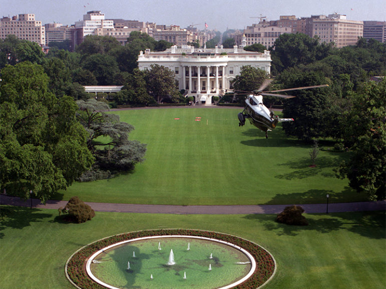 Marine One arrives on the South Lawn of the White House in 2009.  Photo courtesy of Creative Commons/DOD/C.M. Fitzpatrick