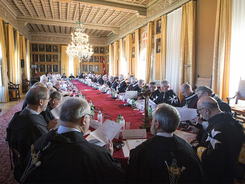 Knights of the Sovereign Order of Malta gather in a villa in Rome on April 29, 2017, to elect an interim leader to carry out reforms of the ancient chivalric order following a bitter internal clash that prompted the intervention of Pope Francis. Photo courtesy of the Order of Malta/Remo Casilli