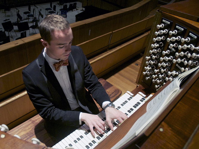 Weston Jennings, organ scholar, at the Royal Festival Hall on Oct. 25, 2014. Photo courtesy of Malcolm Crowthers