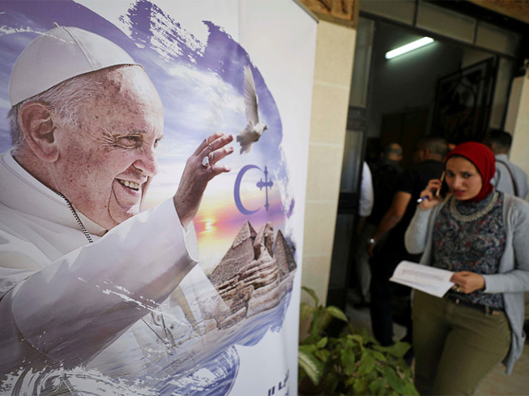 Reporters attend a news conference held in preparation for Pope Francis' visit in Cairo on April 6, 2017.  Photo courtesy of Reuters/Mohamed Abd El Ghany