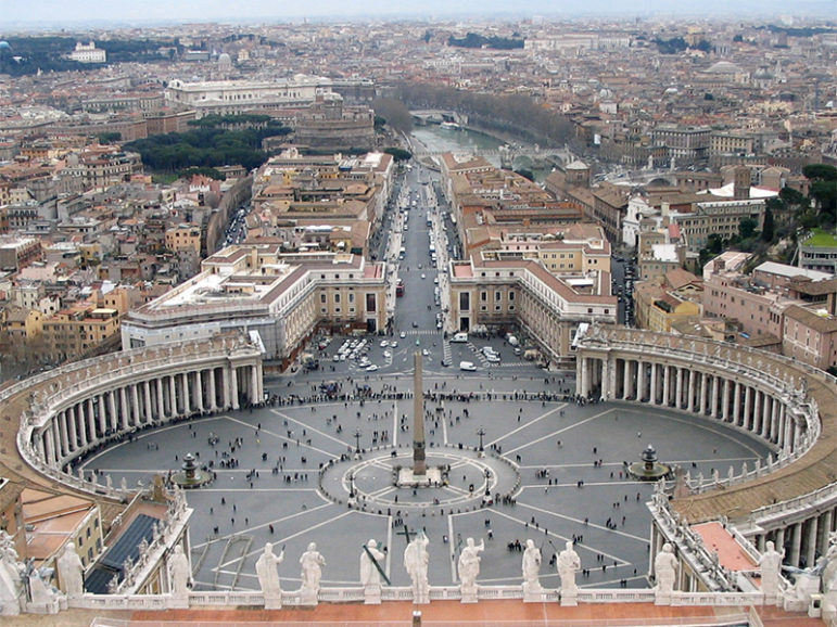 A view of St. Peter's Square from the dome of St. Peter's Basilica in Vatican City. Photo courtesy of Creative Commons