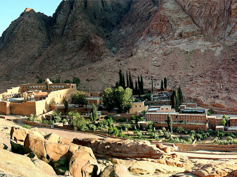 A general view of the St. Catherine's Monastery, far left, with its living and tourist facility in the Sinai Peninsula of Egypt, on May 18, 2005. Photo courtesy of Reuters/Aladin Abdel Naby