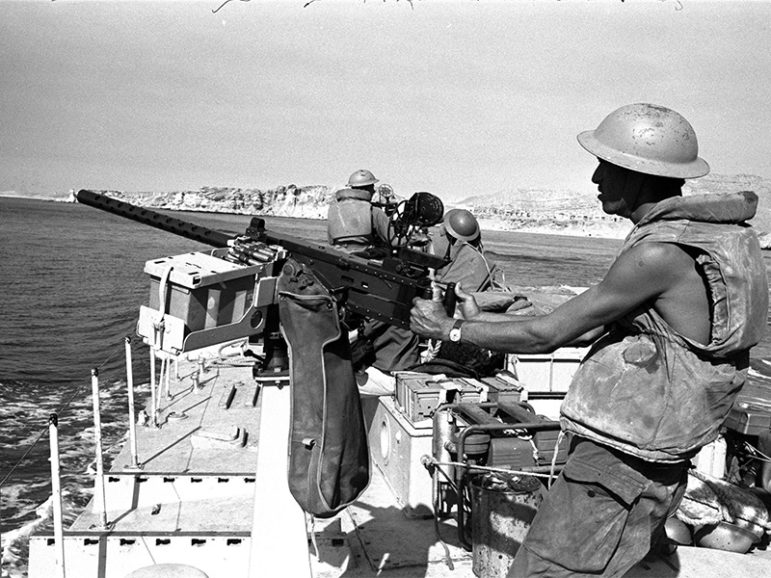 An Israeli gunboat passes through the Straits of Tiran near Sharm el-Sheikh, Egypt, on the southern tip of the Sinai Peninsula, on June 8, 1967, during the Six-Day War. Photo courtesy of Creative Commons/Yaacov Agor