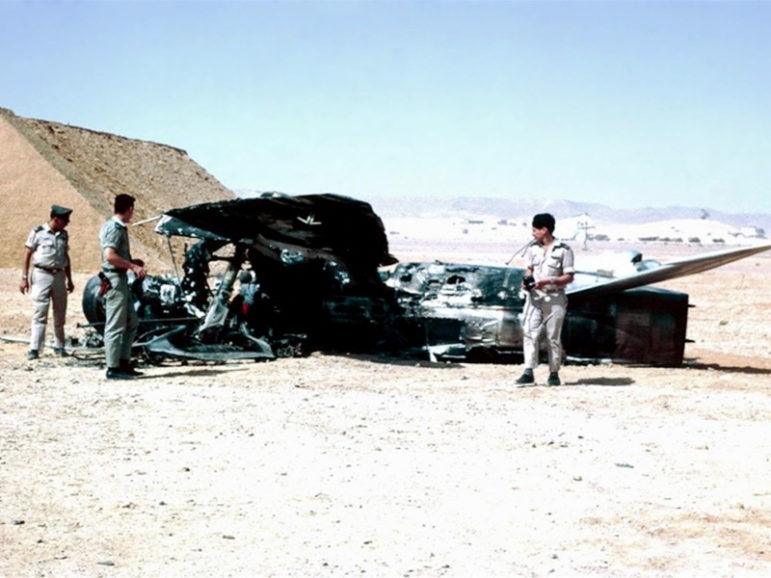 Israeli troops examine a destroyed Egyptian aircraft in June 1967. Photo courtesy of Creative Commons