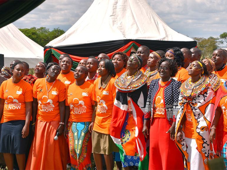 Kajiado Community members participate in an Anti-FGM and Ending Child Marriage protest during an Orange the World activism event in Kenya on Nov. 25, 2016. Photo courtesy of UNIC/Newton Kahema