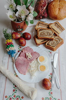 Potica as part of traditional Slovenian Easter breakfast