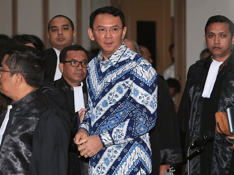 Jakarta Gov. Basuki Tjahaja Purnama is seen inside a court during his trial for blasphemy in Jakarta, Indonesia, May 9, 2017, in this photo taken by Antara Foto. Photo courtesy of Antara Foto/ Sigid Kurniawan/via Reuters