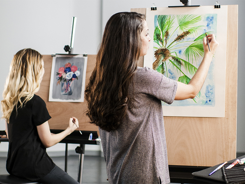 An art class in Rehearsal Hall at Southeastern University in Lakeland, Fla.  Photo courtesy of Southeastern University