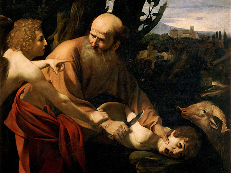 The 1603 painting “Sacrifice of Isaac” by Caravaggio depicts an angel stopping Abraham from sacrificing his son Isaac as an offering in the book of Genesis. Image courtesy of Creative Commons