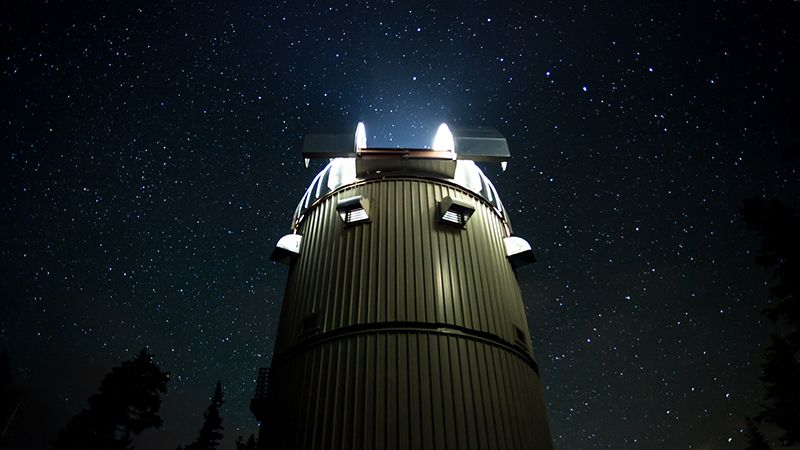 A long exposure at the Vatican Advanced Technology Telescope in southeastern Arizona in 2014.  Photo courtesy of Brother Guy Consolmagno