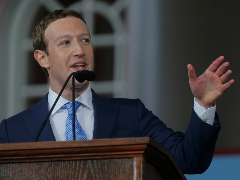 Facebook founder Mark Zuckerberg speaks during the Alumni Exercises after the 366th Commencement Exercises on May 25, 2017, at Harvard University in Cambridge, Mass. Photo by Brian Snyder/Reuters
