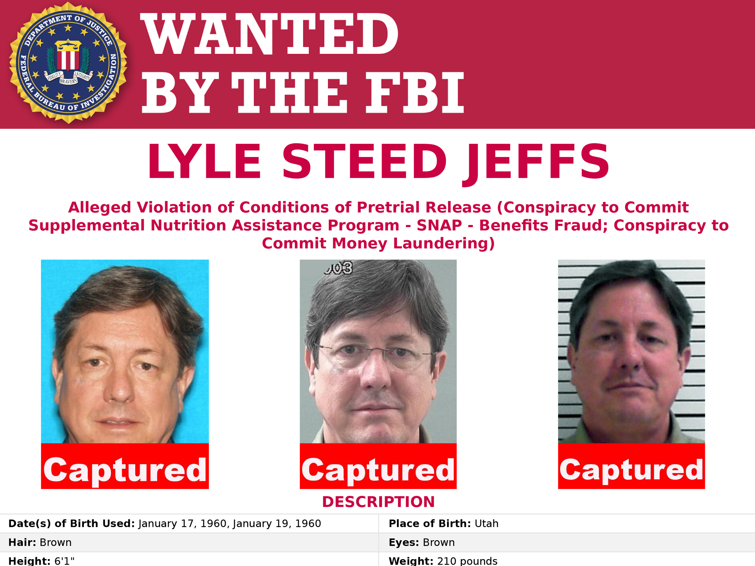 PRINT The FBI Wanted poster for Lyle Steed Jeffs. Image courtesy of the