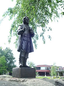 Statue of Roger Williams at Roger Williams University in Rhode Island.