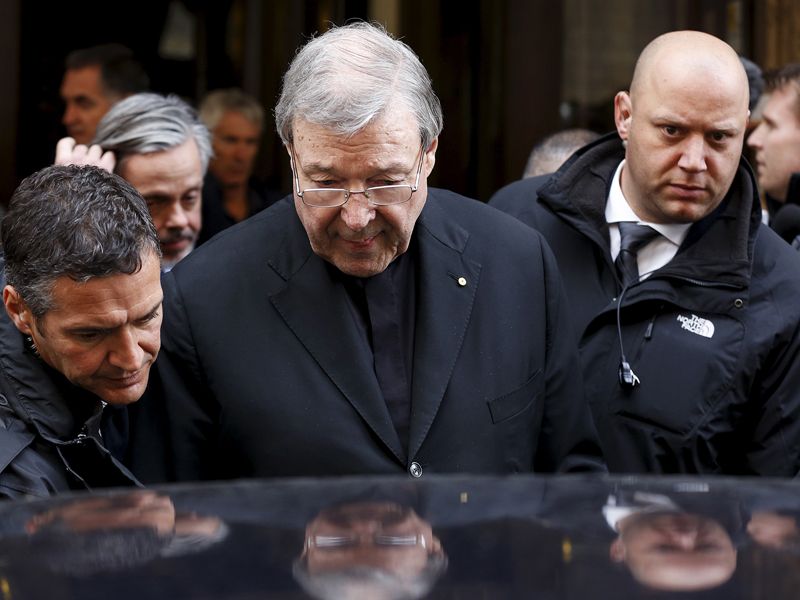 Australian Cardinal George Pell leaves at the end of a meeting with victims of sex abuse at the Quirinale hotel in Rome on March 3, 2016. Reuters/Alessandro Bianchi 
