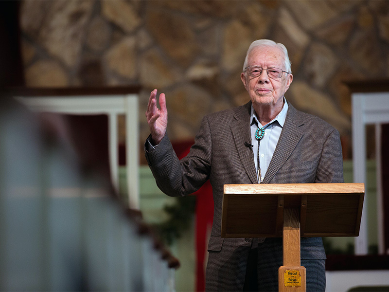 Former President Jimmy Carter teaches during Sunday school class at Maranatha Baptist Church in Plains, Georgia, on Dec. 13, 2015.  (AP Photo/Branden Camp)