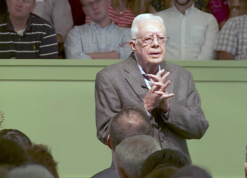 Former President Jimmy Carter teaches during Sunday school class at Maranatha Baptist Church in Plains, Georgia. Video screen grab