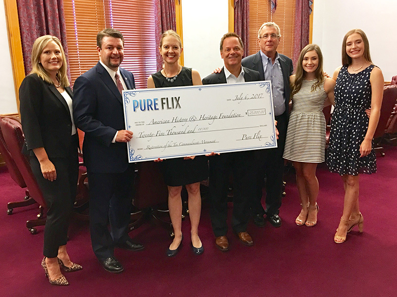 Pure Flix donated $25,000 to the American History and Heritage Foundation to assist with replacing a Ten Commandments tribute monument that was recently destroyed on the Arkansas state Capitol grounds. Image courtesy of Pure Flix