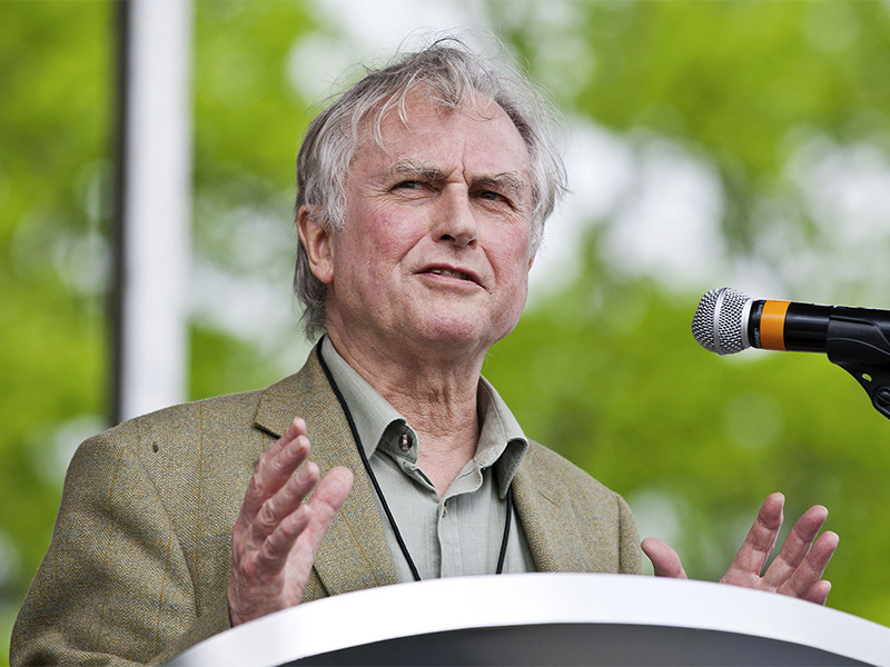 Atheist and best-selling author Richard Dawkins speaks to the crowd during the 