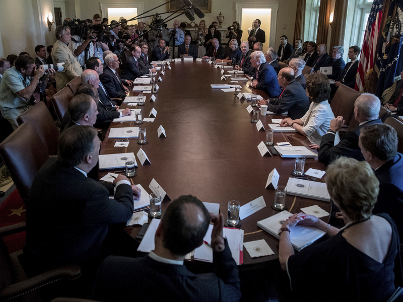 President Trump speaks during a Cabinet meeting June 12, 2017, in the Cabinet Room of the White House. (AP Photo/Andrew Harnik)
