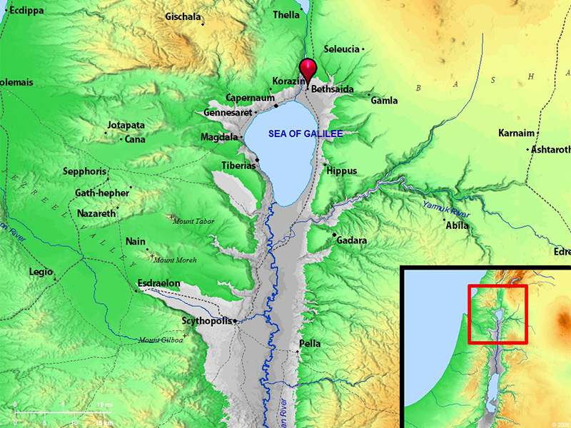 An approximate map of Bethsaida near the northern banks of the Sea of Galilee in northern Israel.  Map courtesy of Biblos.com