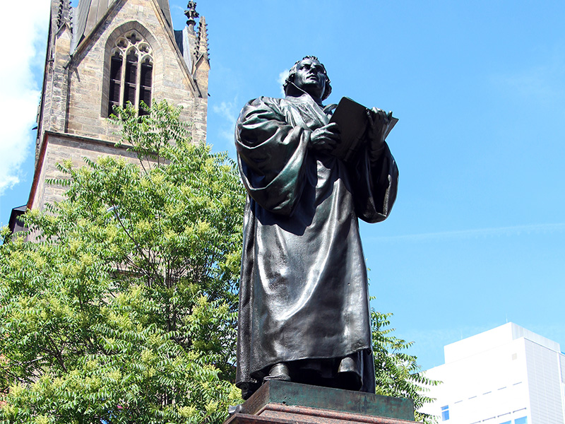 A statue of Martin Luther in Erfurt, Germany, on June 12, 2017. RNS photo by Emily McFarlan Miller