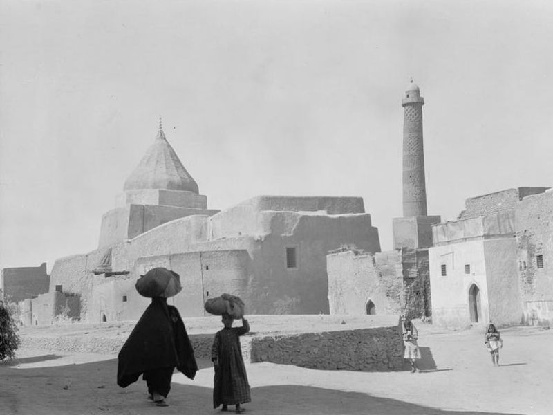 A 1932 photograph showing the minaret of the Great Mosque of al-Nuri, Mosul. Library of Congress Prints and Photographs Division Washington, D.C.