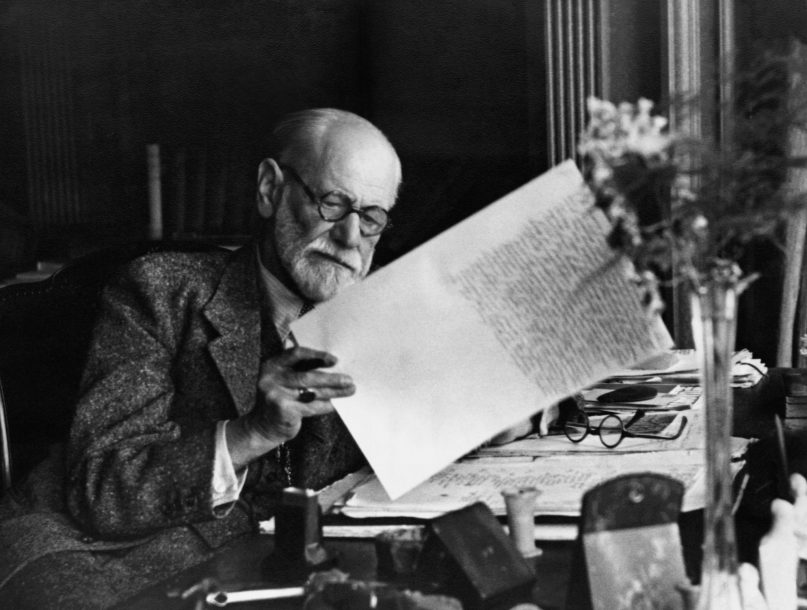 Sigmund Freud (1856-1939), Austrian psychoanalyst, in his office in Vienna, ca. 1930