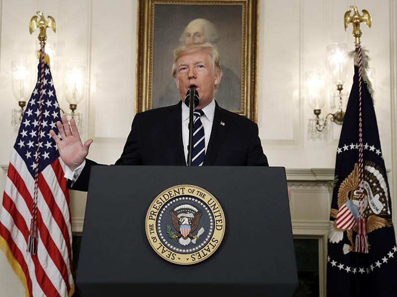President Donald Trump makes a statement about the mass shooting in Las Vegas on Oct. 2, 2017, at the White House in Washington. AP Photo/Evan Vucci