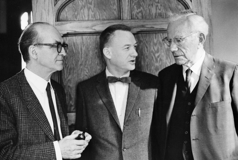 Three famed former faculty members of the University of Chicago Divinity School: Mircea Eliade (1907-1986), Jerald C. Brauer (1921-1999), Paul Tillich (1886-1965) | Credit: University of Chicago Photographic Archive, [apf1-05444], Special Collections Research Center, University of Chicago Library