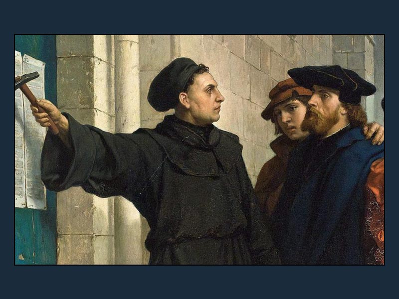 On October 31, 1517, the priest and scholar Martin Luther reportedly approached the door of the Castle Church in Wittenberg, Germany, and nailed a piece of paper to it containing the 95 revolutionary opinions that would begin the Protestant Reformation. Image courtesy of Wikimedia Commons