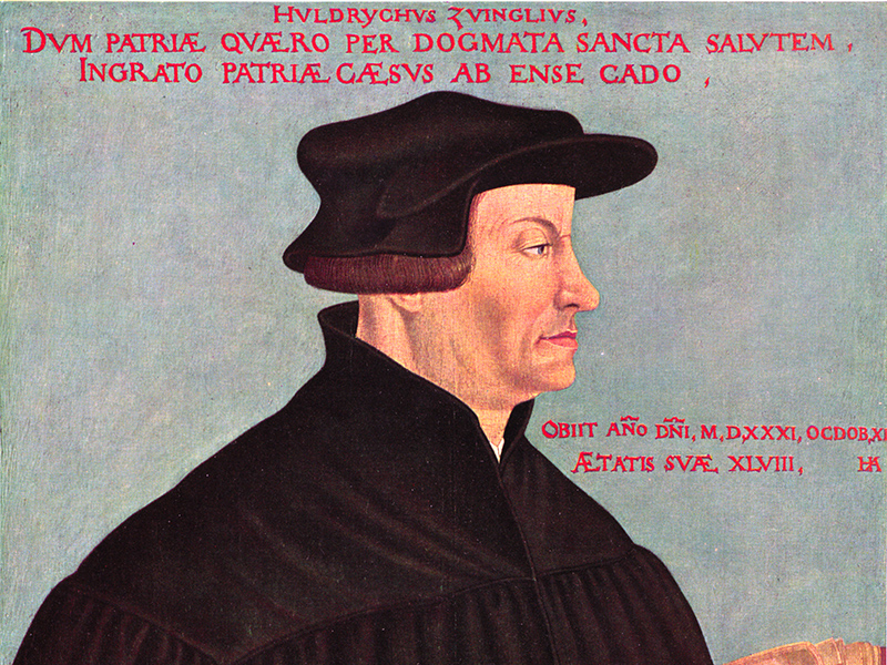 Reformer Huldrych Zwingli of Zurich in a 1549 portrait by Swiss painter Hans Asper. Public domain photo from Wikimedia Commons 