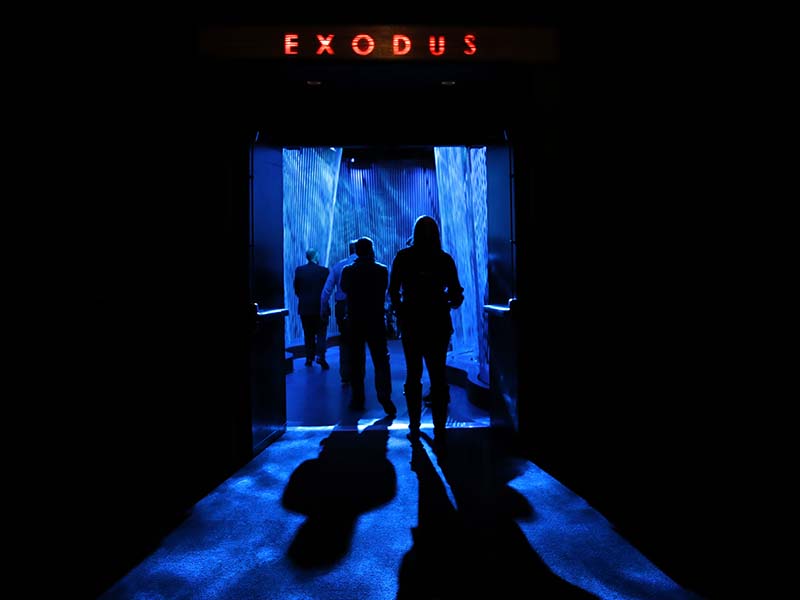 A door opens to the "Exodus" section inside the Museum of the Bible on Oct. 30, 2017, in Washington. The project is largely funded by the conservative Christian owners of the Hobby Lobby crafts chain. Hobby Lobby President Steve Green says the aim is to educate, not evangelize. (AP Photo/Jacquelyn Martin)