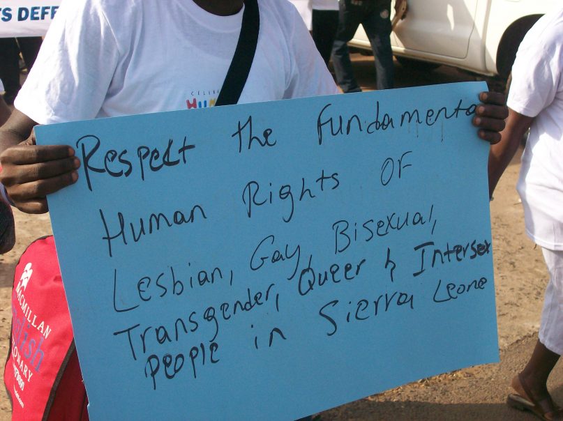 A Pride Equality sign at the 2012 International Human Rights Day commemoration in Freetown, Sierra Leone. Photo provided by the author. 
