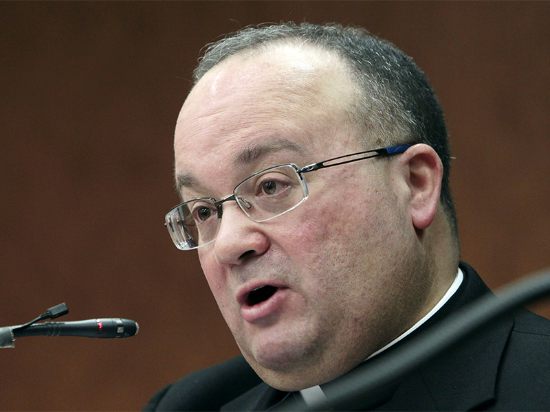 Monsignor Charles Scicluna, the Vatican's top sex crimes expert, meets journalists in Rome on Feb. 8, 2012. The Vatican said Tuesday, Jan. 30, 2018, that Maltese Bishop Scicluna would travel to Chile 