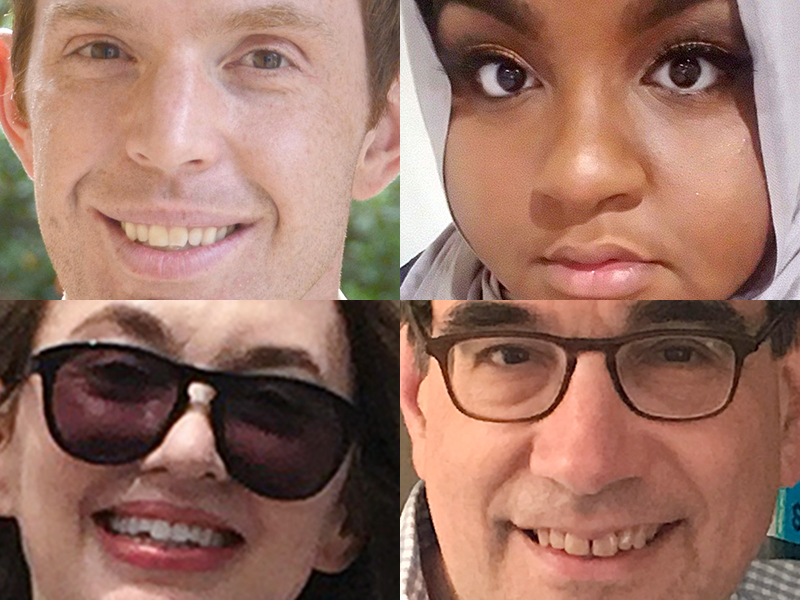 Max Perry Mueller, clockwise from top left, Jamila Khan, Andrew Miller, and Alice Shairzay.
