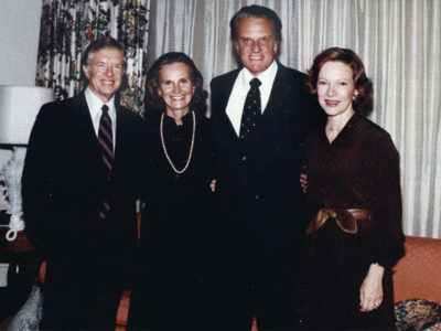 Billy and Ruth Graham, center, meet with President Jimmy Carter and his wife, Rosalynn, at the White House in November 1979. Photo courtesy of Billy Graham Evangelistic Association