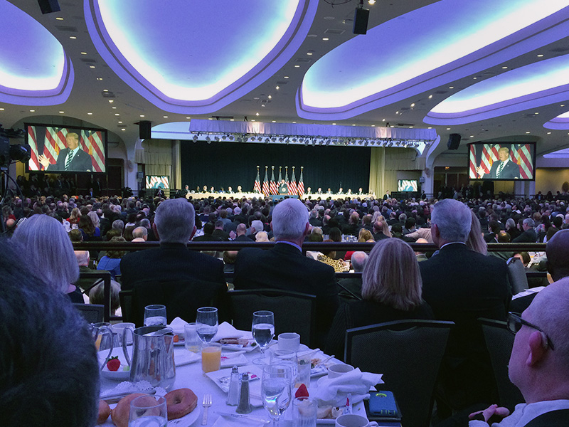 Thousands of attendees listen as President Trump addresses the National Prayer Breakfast on Feb. 8, 2018, in Washington. RNS photo by Jerome Socolovsky