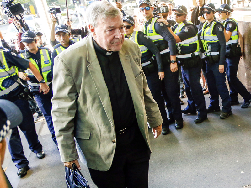 Cardinal George Pell arrives at an Australian court in Melbourne on March 5, 2018. Pell attended a hearing to determine whether prosecutors have sufficient evidence to try him on sexual abuse charges. (AP Photo/Asanka Brendon Ratnayake)