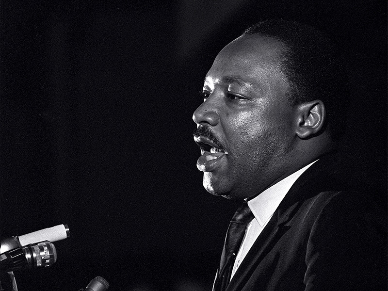 The Rev. Martin Luther King Jr. makes his last public appearance at Mason Temple in Memphis, Tenn., on April 3, 1968. The civil rights leader was standing on the balcony of the Lorraine Motel when he was killed by a rifle bullet on April 4, 1968.  (AP Photo/Charles Kelly)