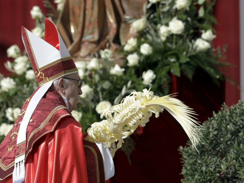 Pope Francis celebrates a Palm Sunday Mass in St. Peter's Square at the Vatican on March 25, 2018. (AP Photo/Andrew Medichini)