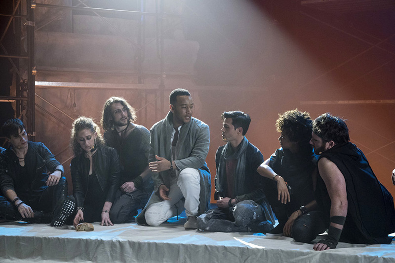 The cast of NBC’s Jesus Christ Superstar Live in Concert, featuring John Legend as Jesus, center, during a dress rehearsal scene. Photo by Virginia Sherwood/NBC
