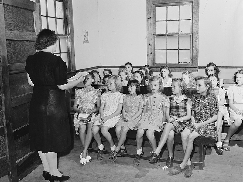 Sunday School at a Baptist Church built by miners in Harlan County, Kentucky, in 1946.  Photo courtesy of Creative Commons