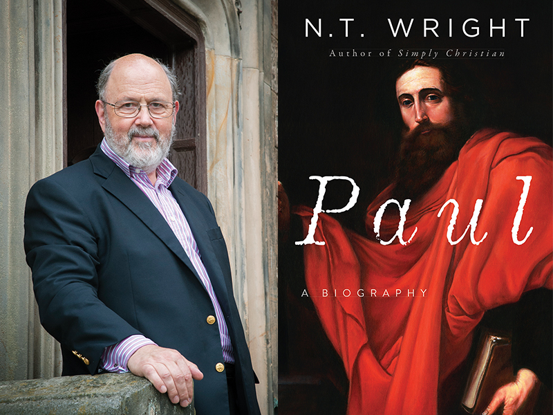 Author N.T. Wright, left, and his book “Paul: A Biography.” Images courtesy of HarperCollins