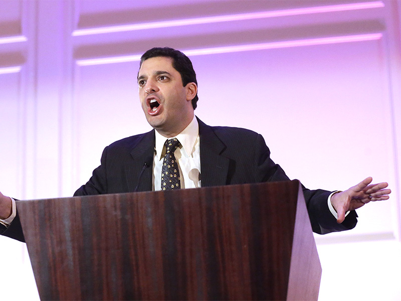 David Silverman, former president of the American Atheists, addresses the American Atheists National Convention in Salt Lake City on Friday, April 18, 2014. In an effort to raise awareness and attract new members, the organization is holding their national conference over Easter weekend in the home of The Church of Jesus Christ of Latter-day Saints. (AP Photo/Rick Bowmer)