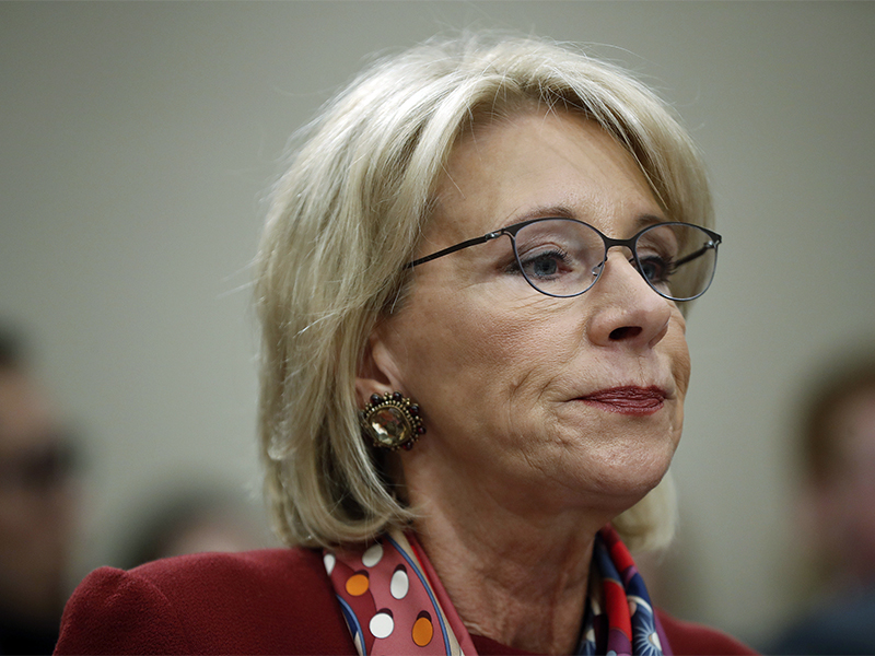 Education Secretary Betsy DeVos waits to testify before a House Committee on Appropriation subcommittee hearing on Capitol Hill in Washington on March 20, 2018. (AP Photo/Pablo Martinez Monsivais)