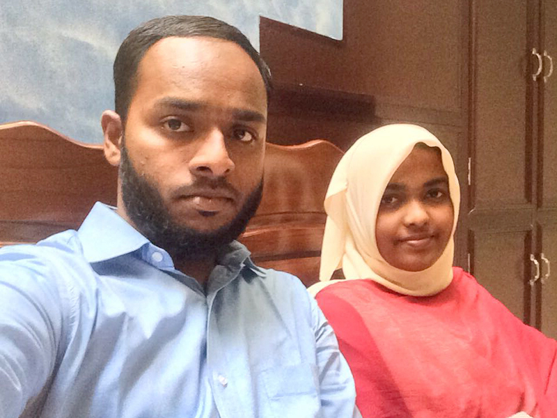 Hadiya, right, converted to Islam to marry Shafin Jahan. Their marriage has been the center of a large court case and referred to as “love jihad.” Photo via Twitter