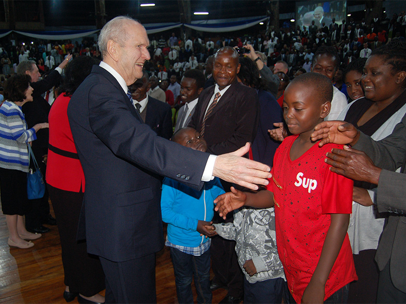 President Russell M. Nelson greets LDS members after a special welcoming service organized for him in Nairobi, Kenya, on April 16, 2018. RNS photo by Fredrick Nzwili